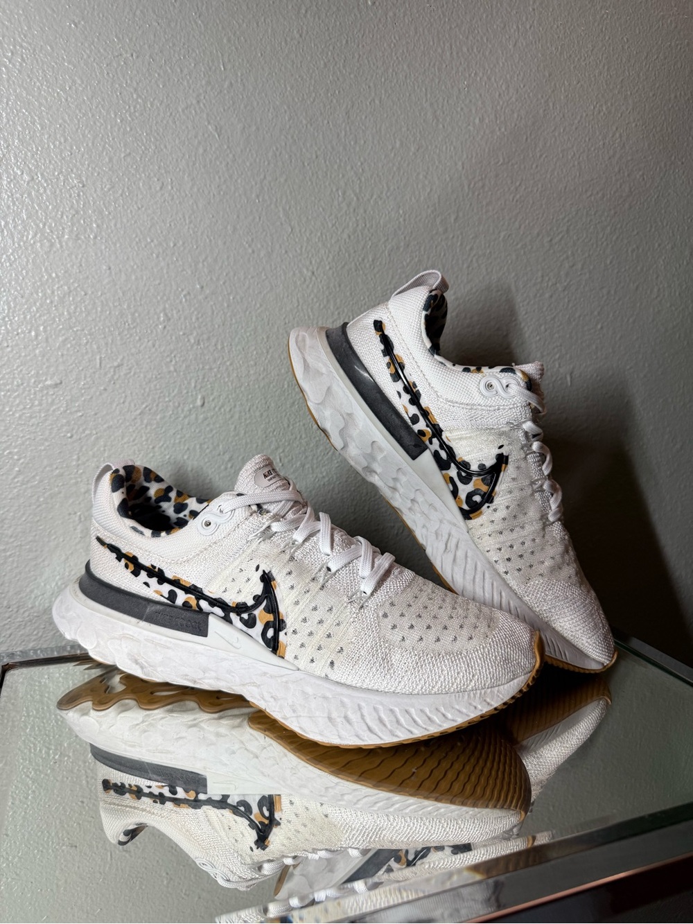 Nike React Infinity Run Flyknit 3 Women’s 7.5 White Leopard Print Shoes